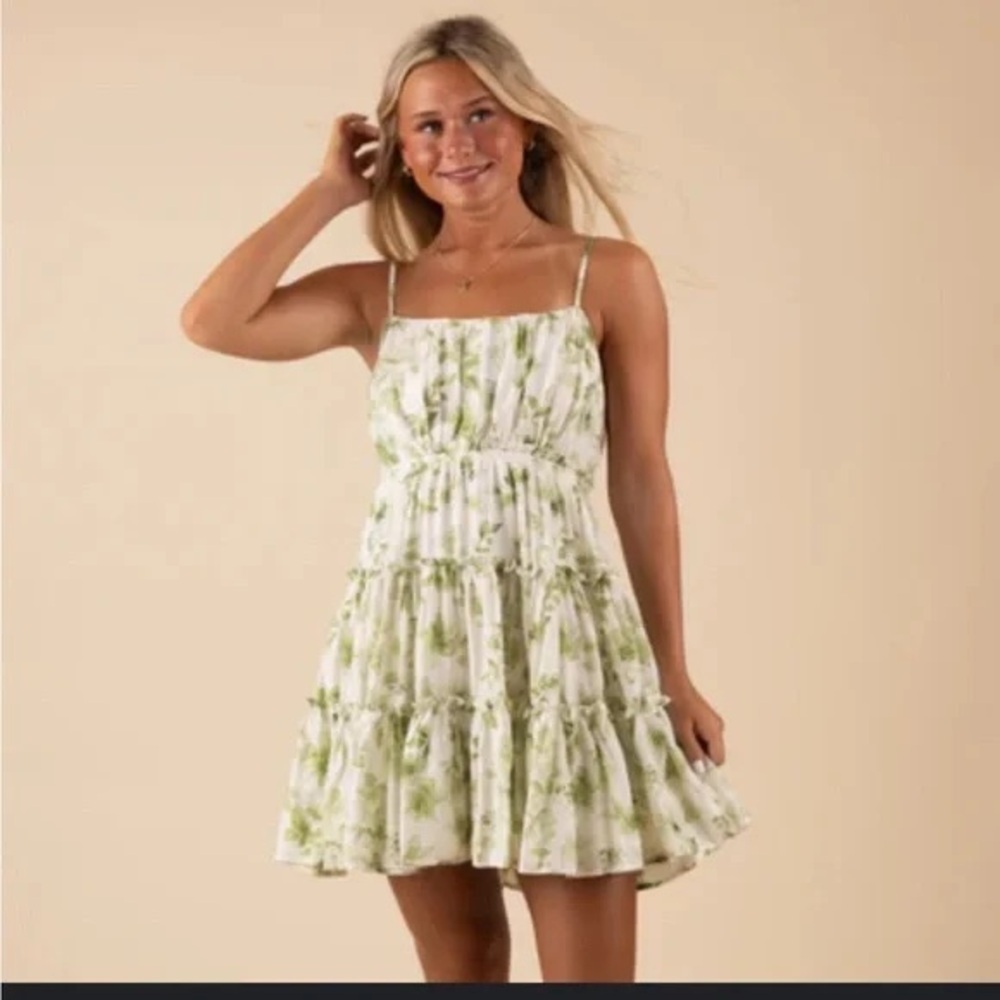 Blu Pepper Leafy Green and White Mini Dress